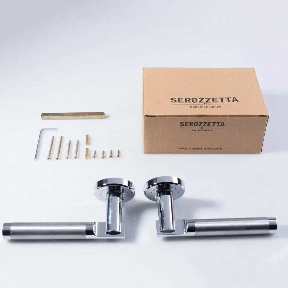 Loops 4 Pair Round Bar Handles with Chamfered Edged Round Rose in Satin and Polished Chrome – 2