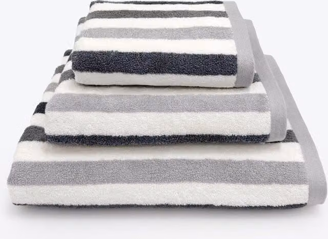 Allure Bath Fashions Cali Striped Cotton Towel Set, Pack of 2, Grey and Green, W: 70 cm, L: 140 cm – 1