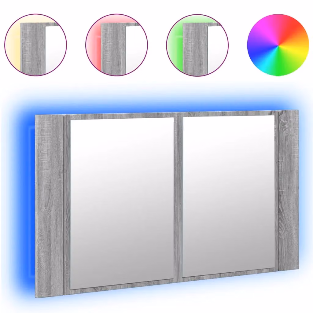 Berkfield Home LED Bathroom Mirror Cabinet in Grey Sonoma, W: 80 cm, D: 12 cm, H: 45 cm – 2