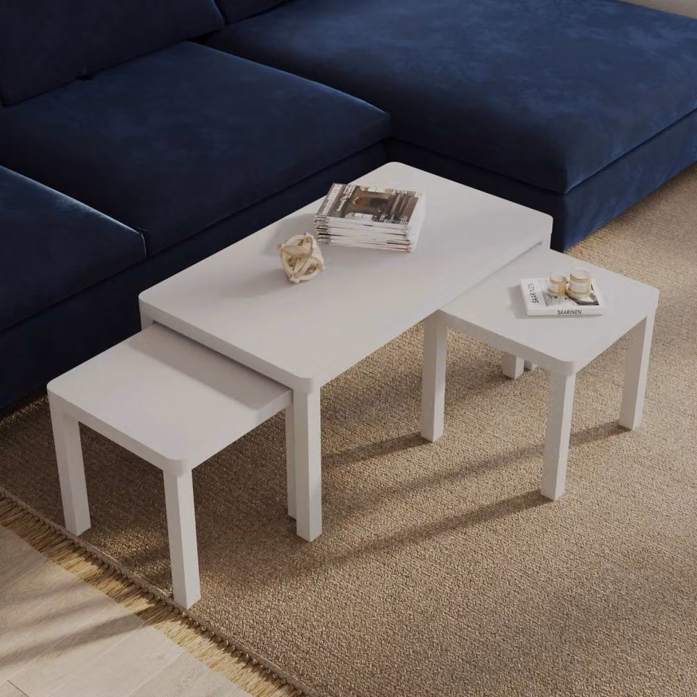 Kelvenix Set of 3 White Wooden Nesting Coffee and Side Tables – 2