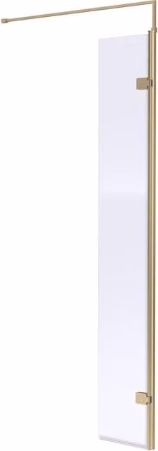 Balterley 8mm Hinged Return Screen and Support Bar with Clear Glass, Brushed Brass, W: 300 mm, H: 1850 mm – 1