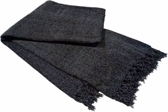 NewEdgeBlinds Chenille Throw with Fringes in Grey Anthracite