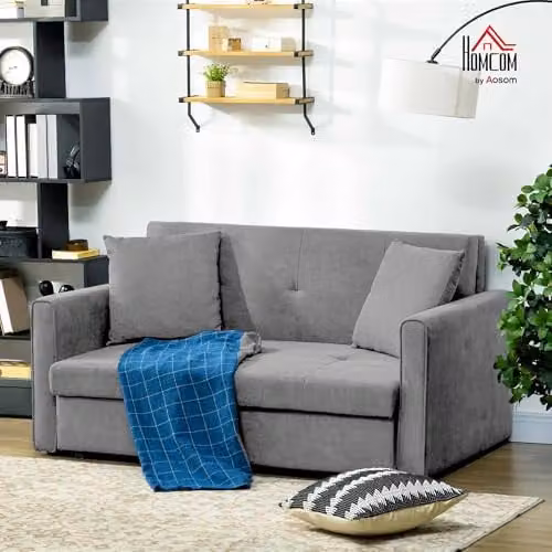 HOMCOM 2 Seater Fabric Sofa Bed with Pull Out Drawer and Hidden Storage, Grey – 4