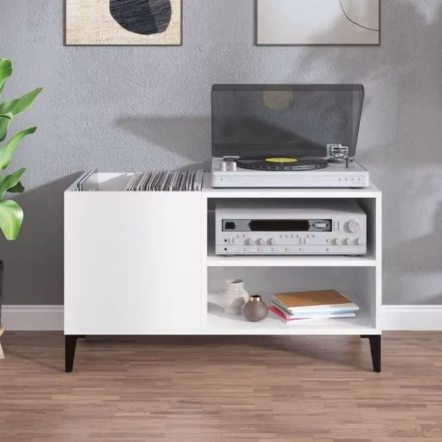 Berkfield Home Record Cabinet in High Gloss White, W/D/H: 84.5 x 38 x 48 cm – 1