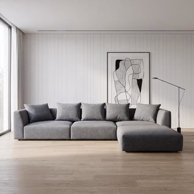 Abakus Direct Tokyo Large L-Shape Corner Sofa in Grey Brushed Tweed Fabric – 1