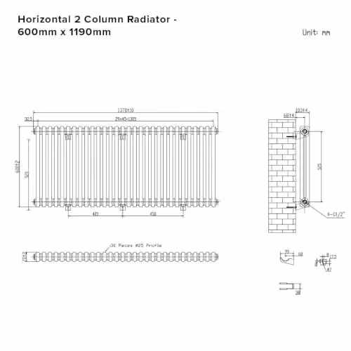 Lux Heat Black Horizontal 2 Column Traditional Steel Radiator, H: 60 cm, W: 137 cm – 4