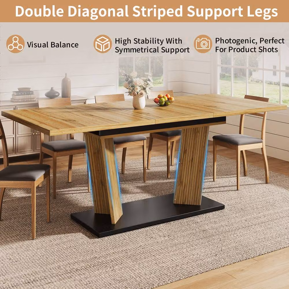 Merax Extendable Rectangular Dining Table in Brown Oak with Central Column Base – 2