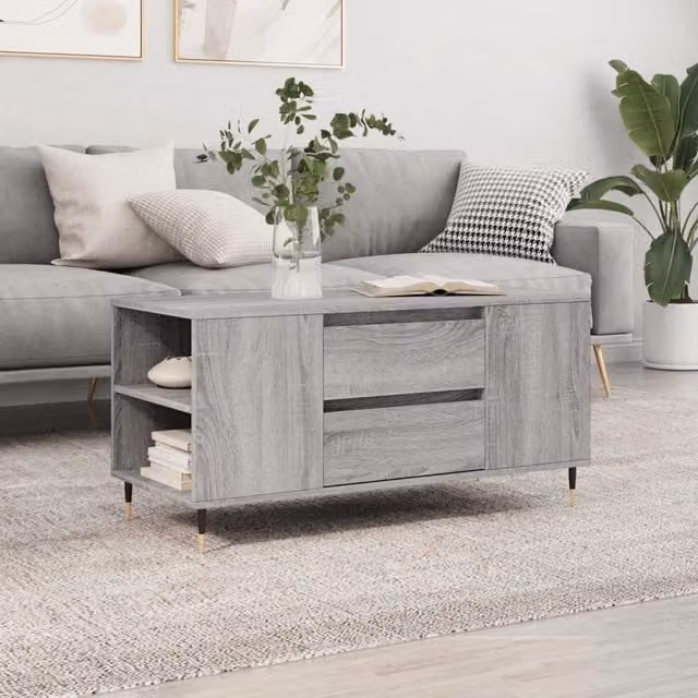 Berkfield Home Grey Sonoma Coffee Table, W: 102 cm, D: 44.5 cm, H: 50 cm