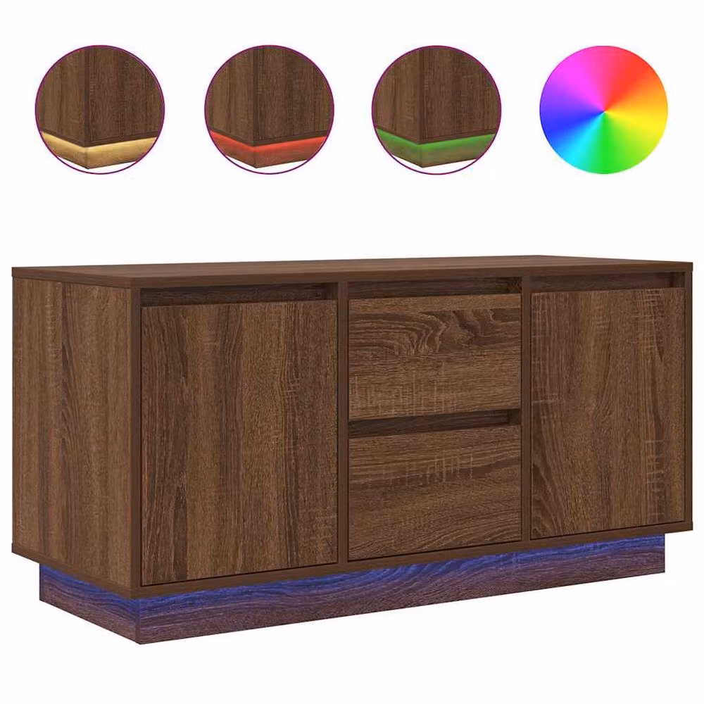Berkfield Home Modern TV Cabinet with LED Lights in Brown Oak, W/D/H: 100 x 41 x 50 cm – 3