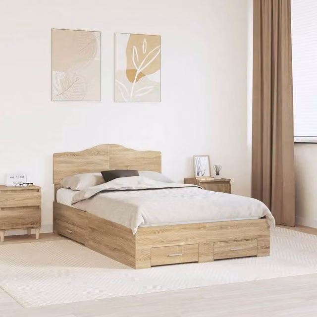 Berkfield Home Sonoma Oak Bed Frame with Drawers in Brown, W/D/H: 120 x 200 cm