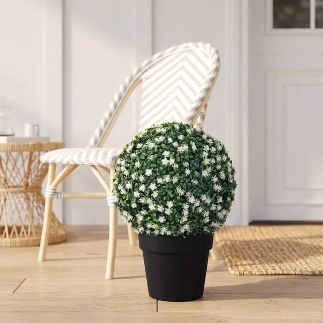 STILVORA Set of 2 Artificial Round Topiary Balls, Green and White, Diameter: 40 cm