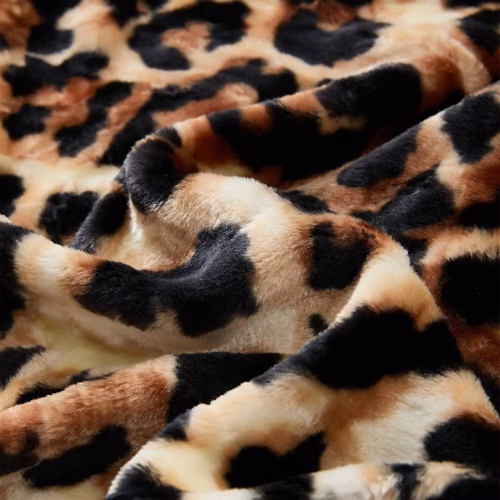 SPETLEK Leopard Print Super Soft Faux Fur Blanket in Brown and Multicolour, W: 120 cm, D: 150 cm – 3