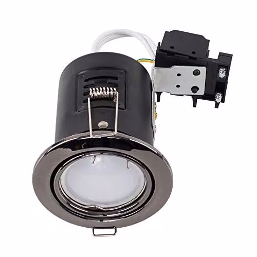 MiniSun Pack of 10 Fire Rated Tiltable GU10 Recessed Ceiling Downlights in Black Chrome with 3000K Warm White LED Bulbs – 2
