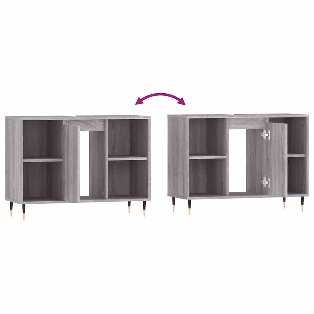 Berkfield Home Grey Sonoma Freestanding Bathroom Cabinet with Hinged Doors and Internal Shelves, W/D/H: 80 x 33 x 60 cm – 3
