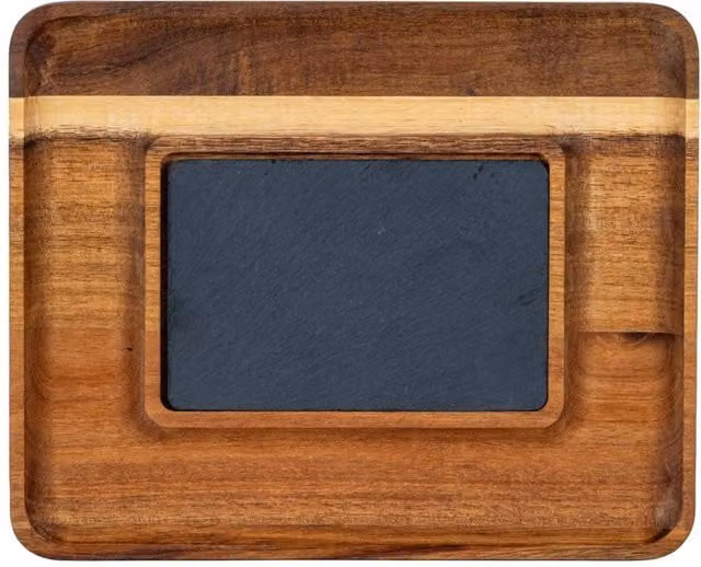 KDMD Acacia and Slate Rectangular Serving Tray with Chalk Label Insert in Brown – 1