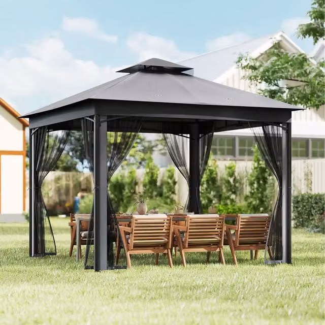 Costway Grey Double-Roof Patio Gazebo Canopy Tent