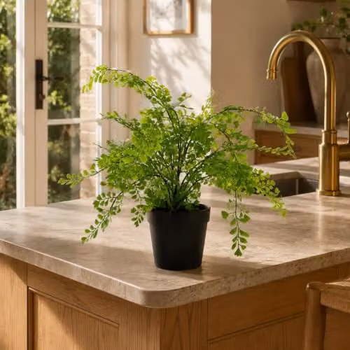 Leaf Artificial Potted Fern Plant in Green and Black, Height: 45 cm, Width: 35 cm – 2