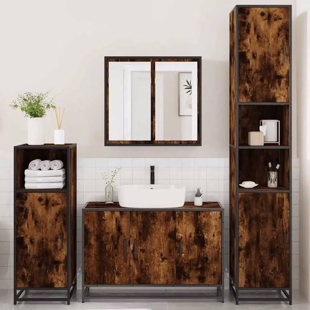 Berkfield Home 4-Piece Industrial Bathroom Furniture Set in Smoked Oak Brown – 3