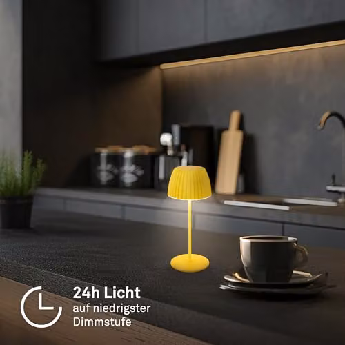 Briloner Riffle Mini Rechargeable LED Table Lamp, Yellow, W/D/H: 8.5 x 8.5 x 20 cm – 8