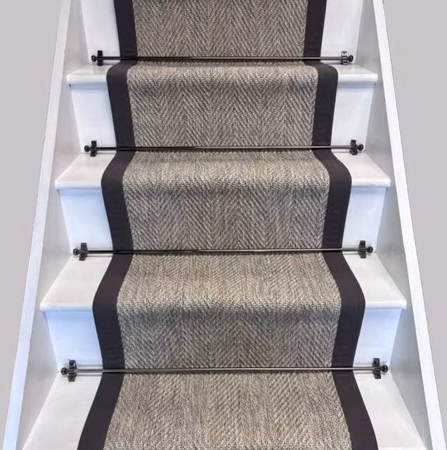 RainbowHome New England Grey Herringbone Stair Runner with Grey Cotton Border, W: 55 cm x L: 700 cm – 1
