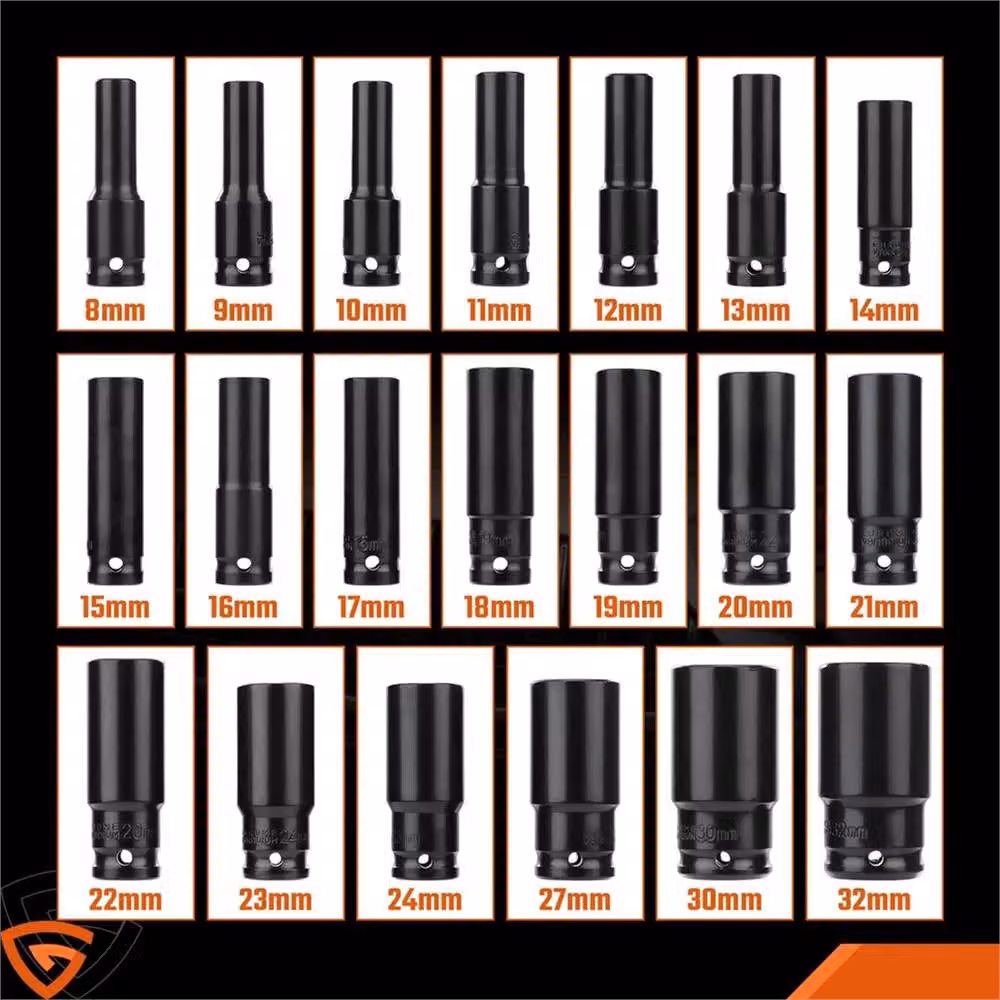 Nordara 20-Piece Deep Impact Socket Set, 6-Point Metric 8-32mm, 1/2 inch Drive, Black Steel – 4
