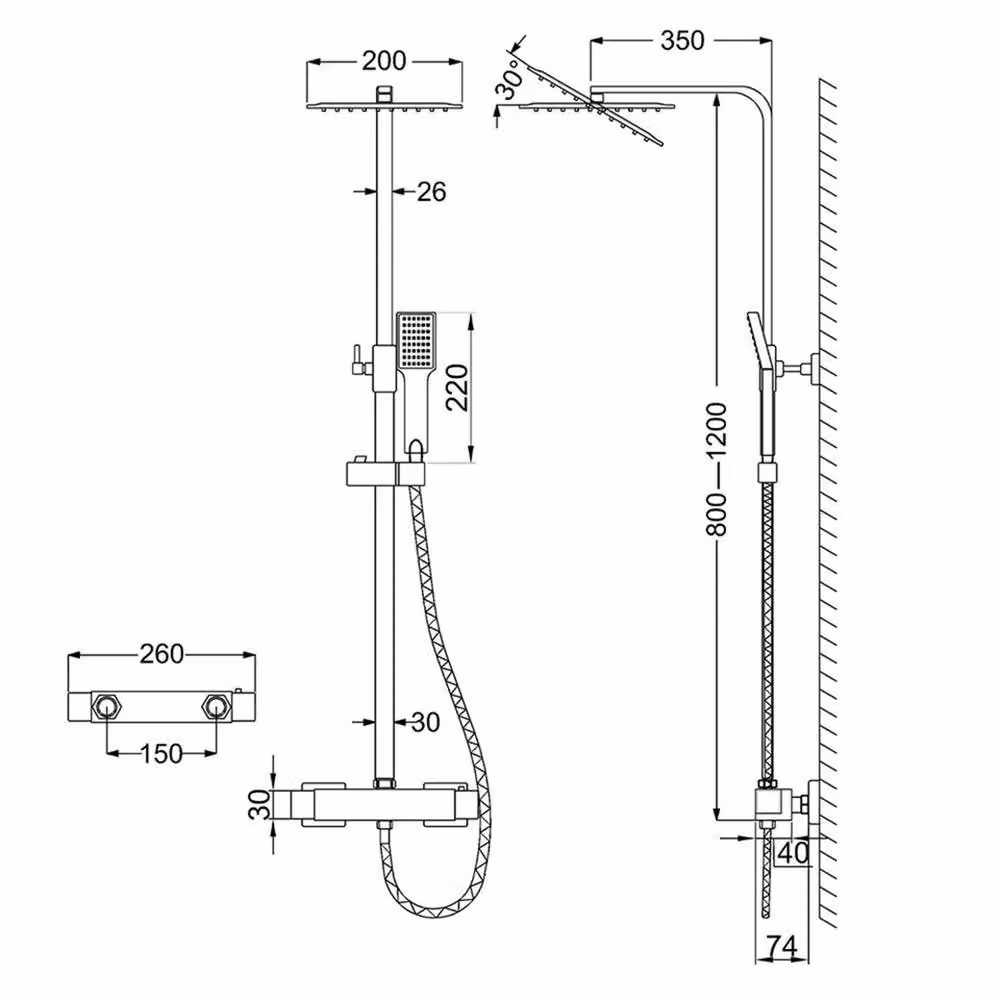 Nordara TOP Silver Thermostatic Exposed Twin Head Shower Mixer Set – 2