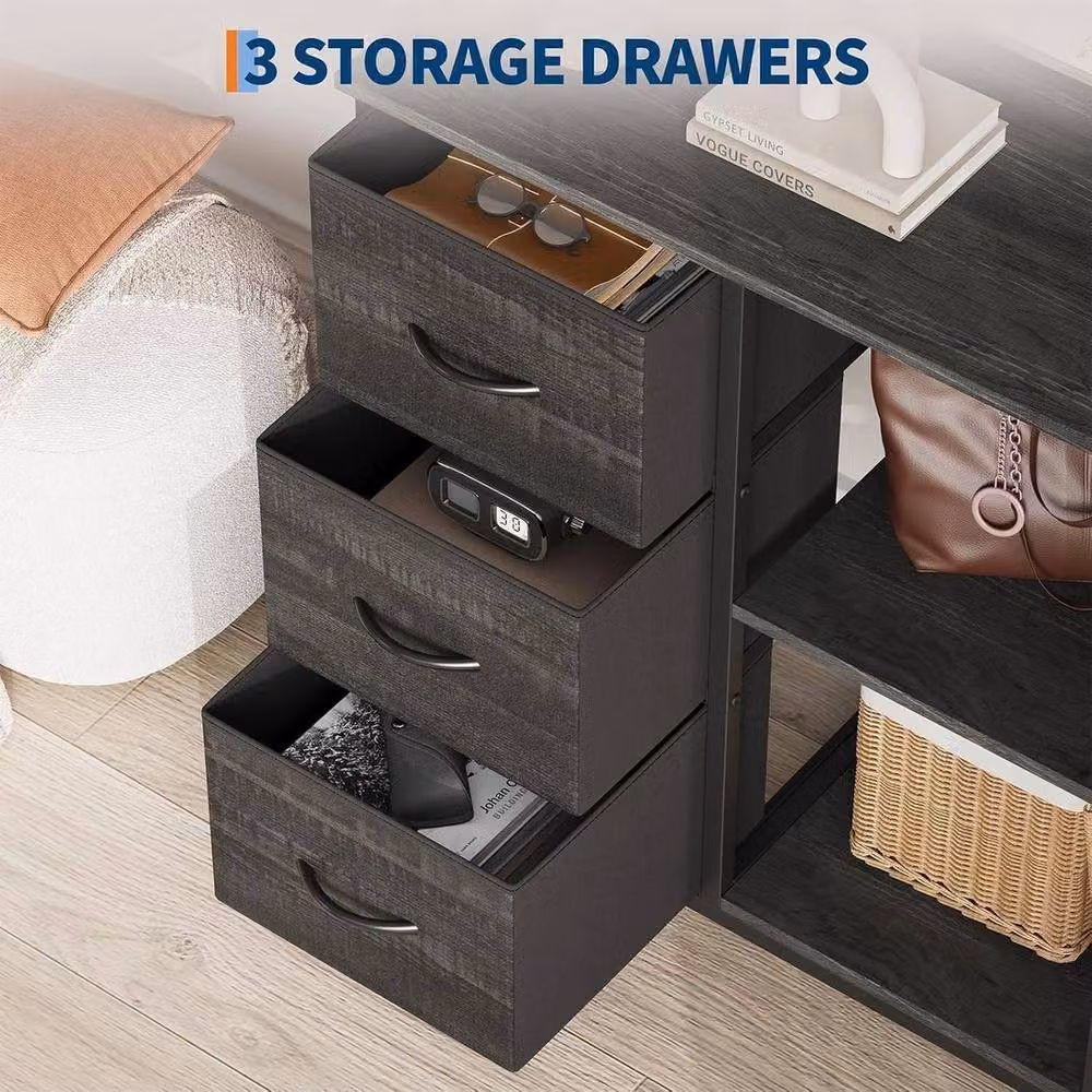 VOGREX Black 3 Drawer File Cabinet and Printer Stand with 2 Open Shelves – 4
