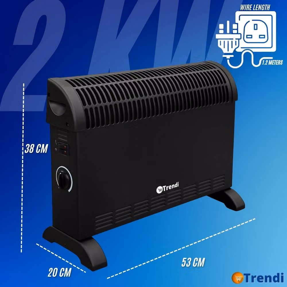 Everything Heaters 2 kW Freestanding Convector Heater in Black with Thermostat and Overheat Protection – 3