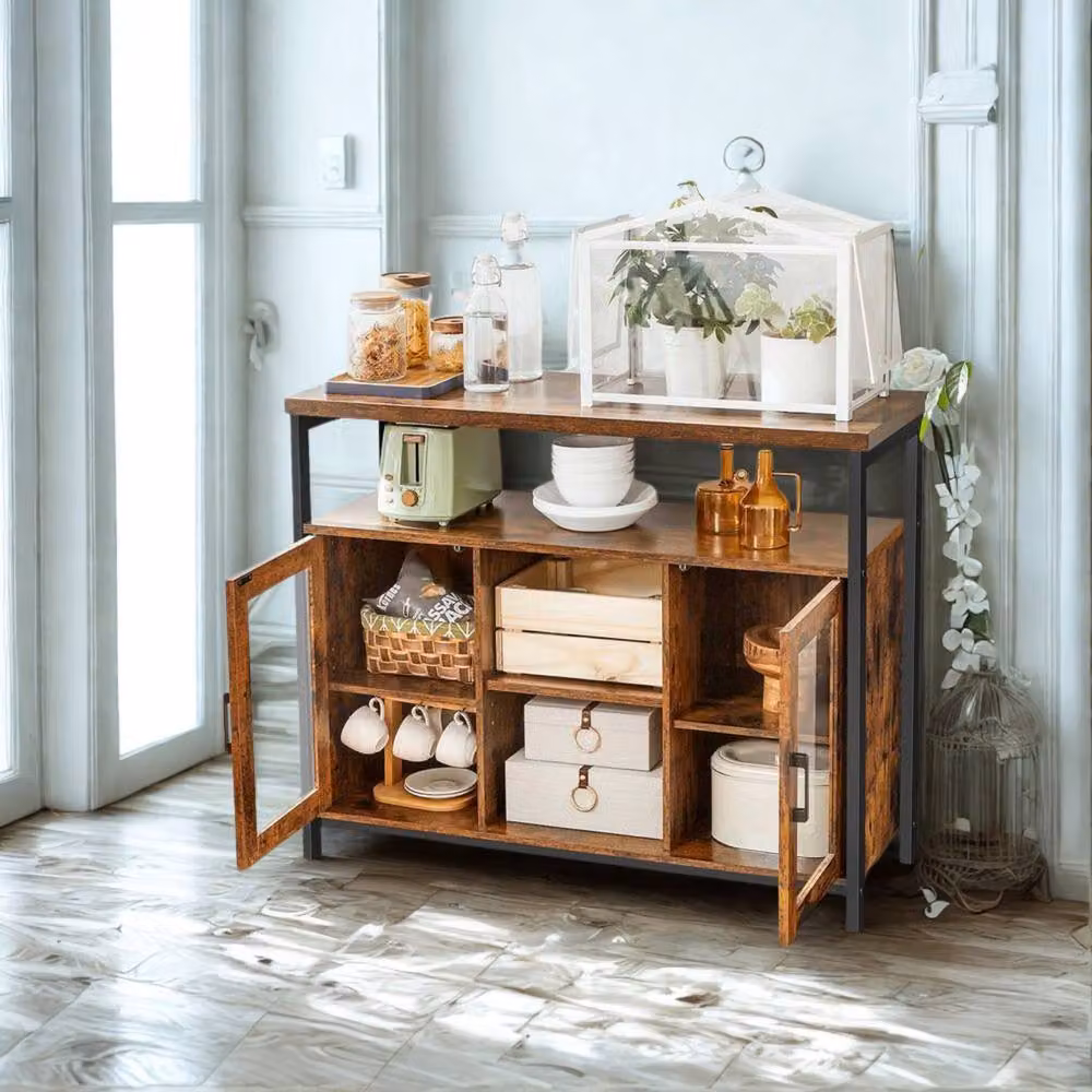 Pirlo Plush Industrial Multipurpose Buffet Cabinet and Sideboard in Rustic Brown and Black – 4