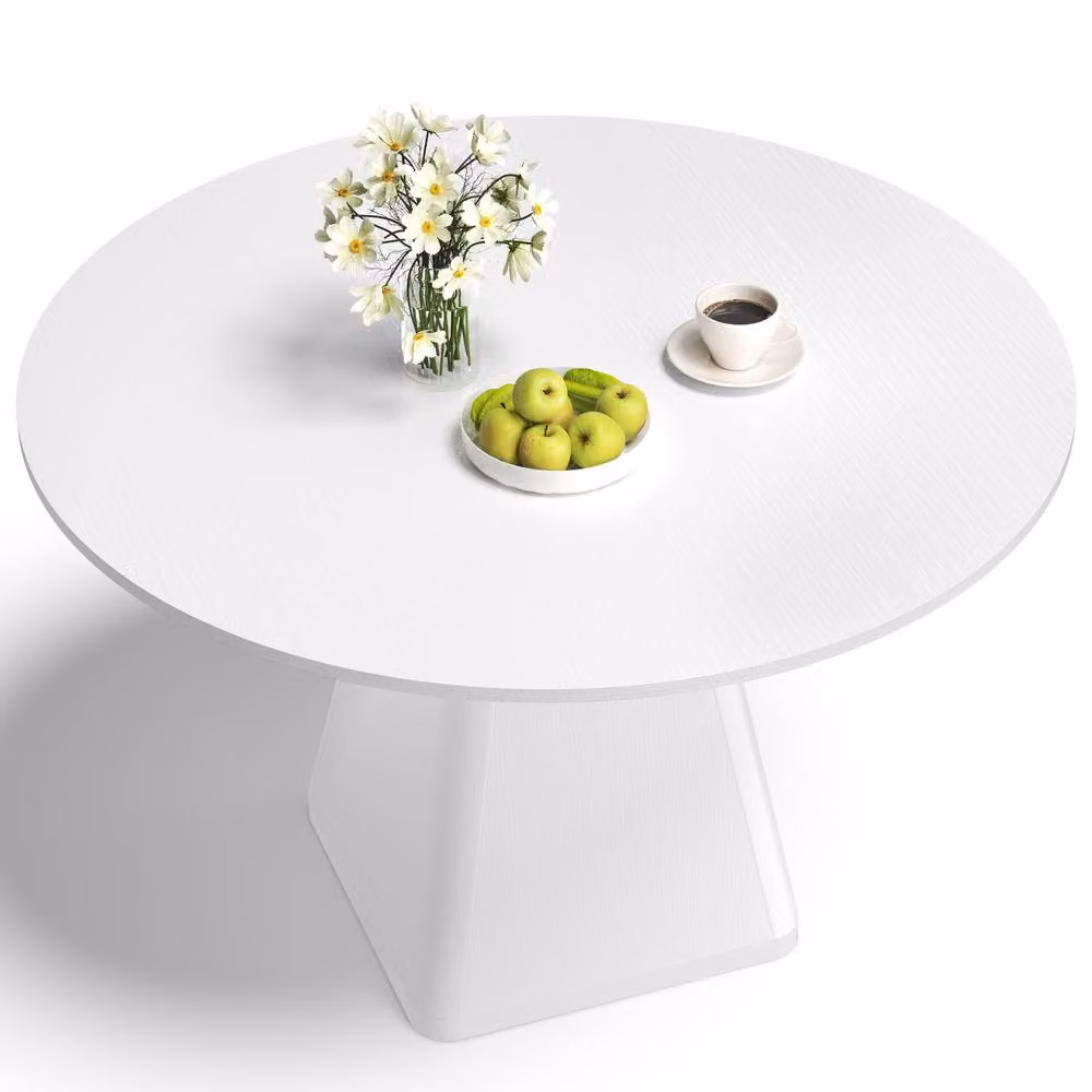 Dprodo Modern Round Dining Table in White, Diameter: 120 cm, Height: 76 cm – 2