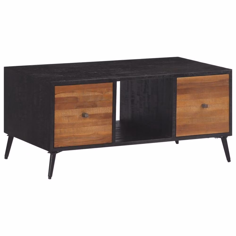 Berkfield Home Rectangular Coffee Table in Black Solid Reclaimed Teak, W/D/H: 90 x 50 x 41 cm – 2