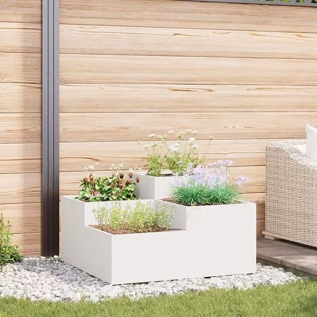 Berkfield Home Steel Garden Planter Tub, White, W/D/H: 80 x 80 x 48 cm