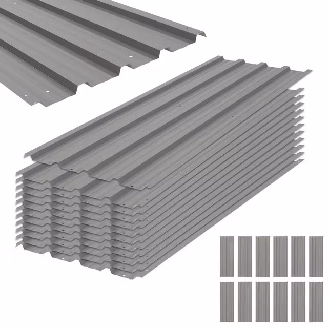Outsunny Set of 12 Corrugated Galvanised Steel Roof Sheet Panels, Light Grey – 1