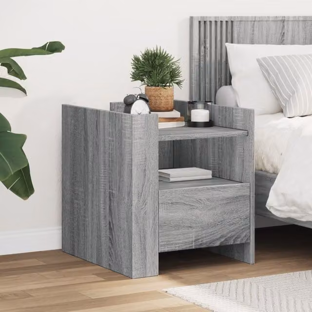 Berkfield Home Grey Sonoma Bedside Cabinet in Engineered Wood W/D/H: 45 x 50 x 50 cm
