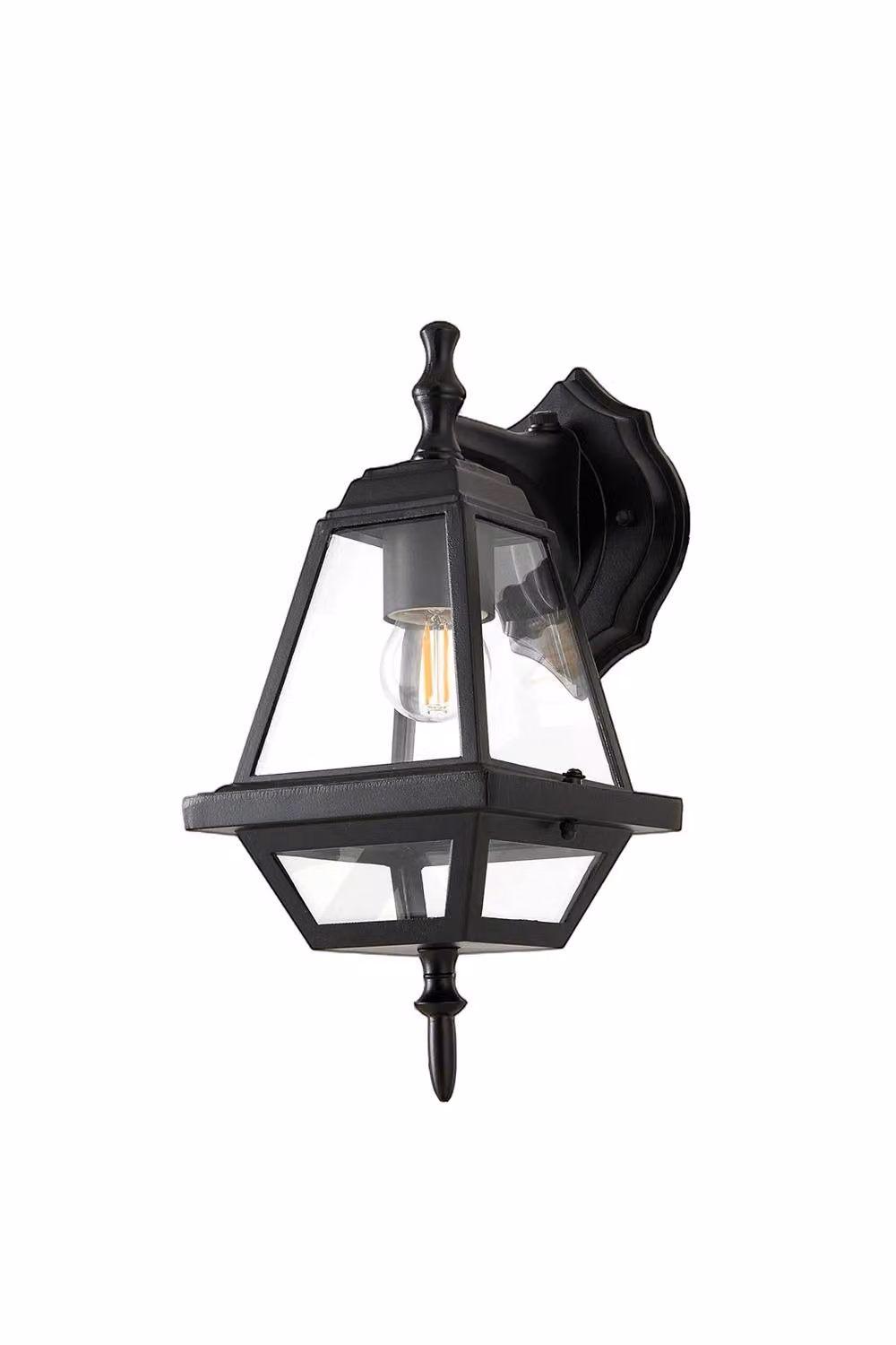 Living and Home Black Metal Outdoor Wall Lantern with Dusk Sensor and Transparent Glass – 3