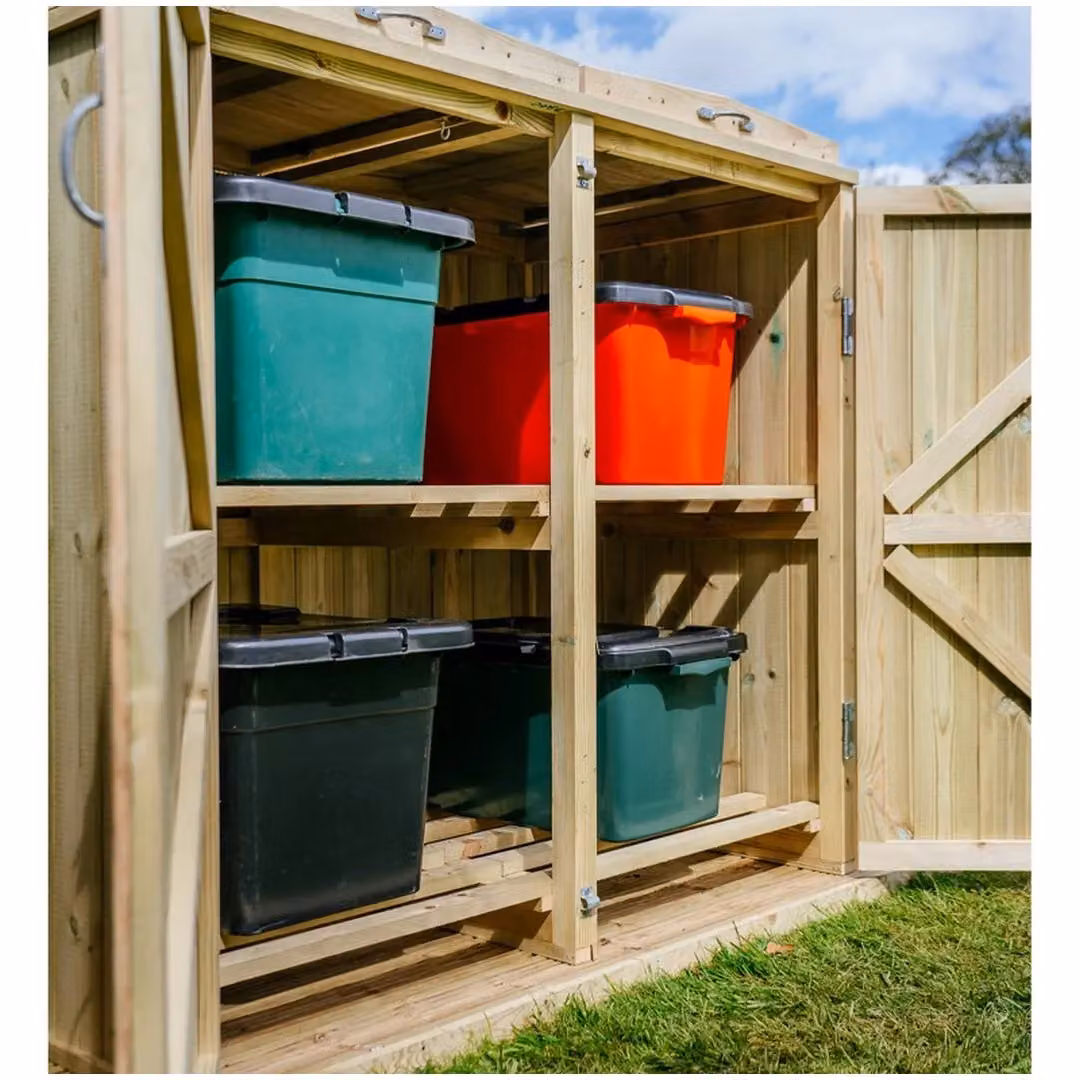 Buttercup Farm Shireburn 4 Box Timber Bin Store in Brown, W/D/H: 122.5 x 80.4 x 120 cm – 4