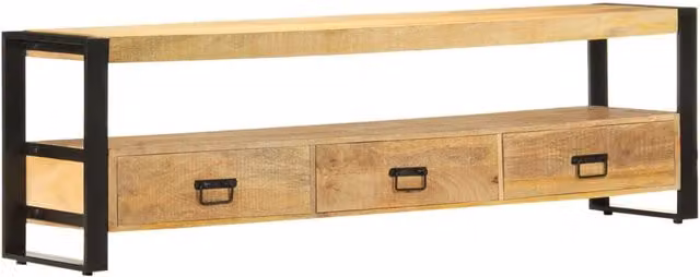 Berkfield Home Rustic Solid Mango Wood TV Cabinet in Brown, W/D/H: 150 x 30 x 45 cm