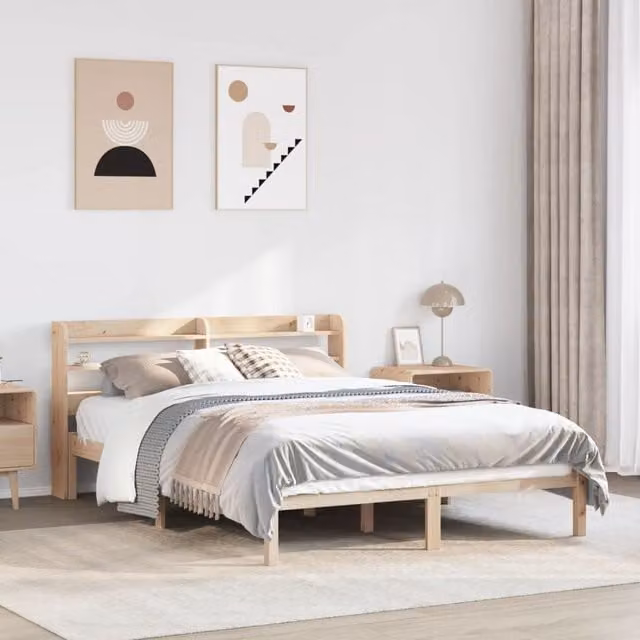 Berkfield Home Rustic Solid Pine Wood Bed Frame in Brown, W/D/H: 160 x 200 cm