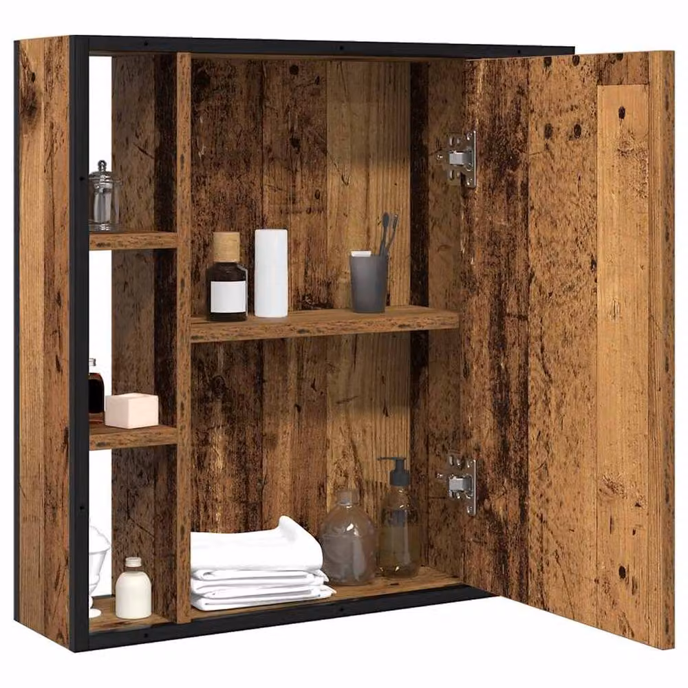 Berkfield Home Rustic Old Wood Bathroom Mirror Cabinet, Brown, W: 60 cm, H: 60 cm, D: 16 cm – 3