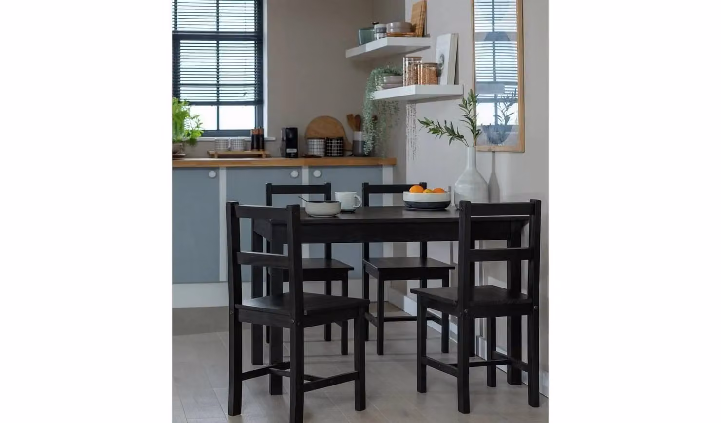 Raye Black Rectangular Dining Table and 4 Chairs Set