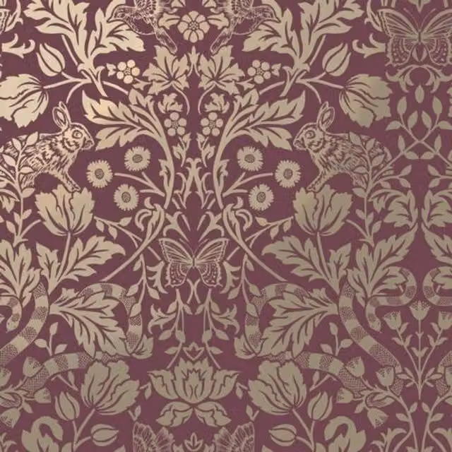 Holden Decor Red Gold Metallic Shimmer Mirror Floral Woodland Animals Damask Wallpaper in Grey