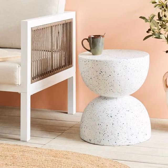 Wyld and Coco White Terrazzo Effect Round Side Table in MgO Fibreglass, Diameter: 40 cm – 1