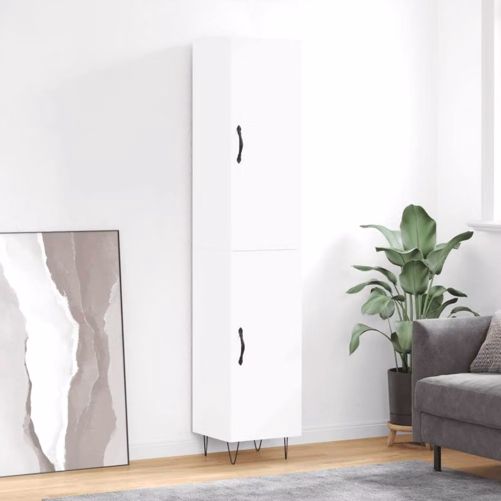 Berkfield Home White Modern Highboard with Hinged Doors and Internal Shelves, W/D/H: 34.5 x 34.0 x 180.0 cm – 2