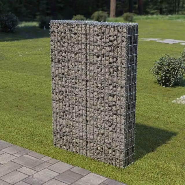 Berkfield Home Galvanised Steel Gabion Wall with Covers in Silver, W/D/H: 100 x 20 x 150 cm