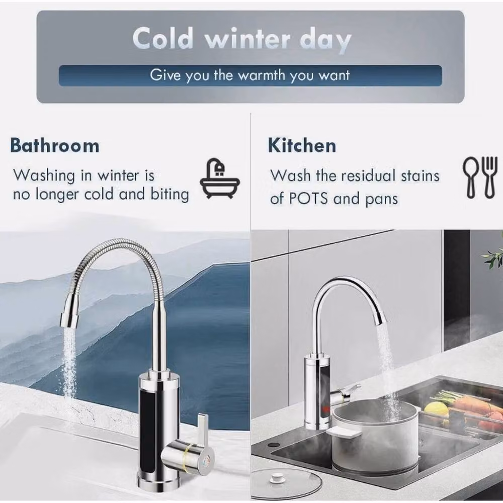 Nordara Kitchen Electric Instant Boiling Water Tap with LED Display in Silver and Brushed Nickel – 3