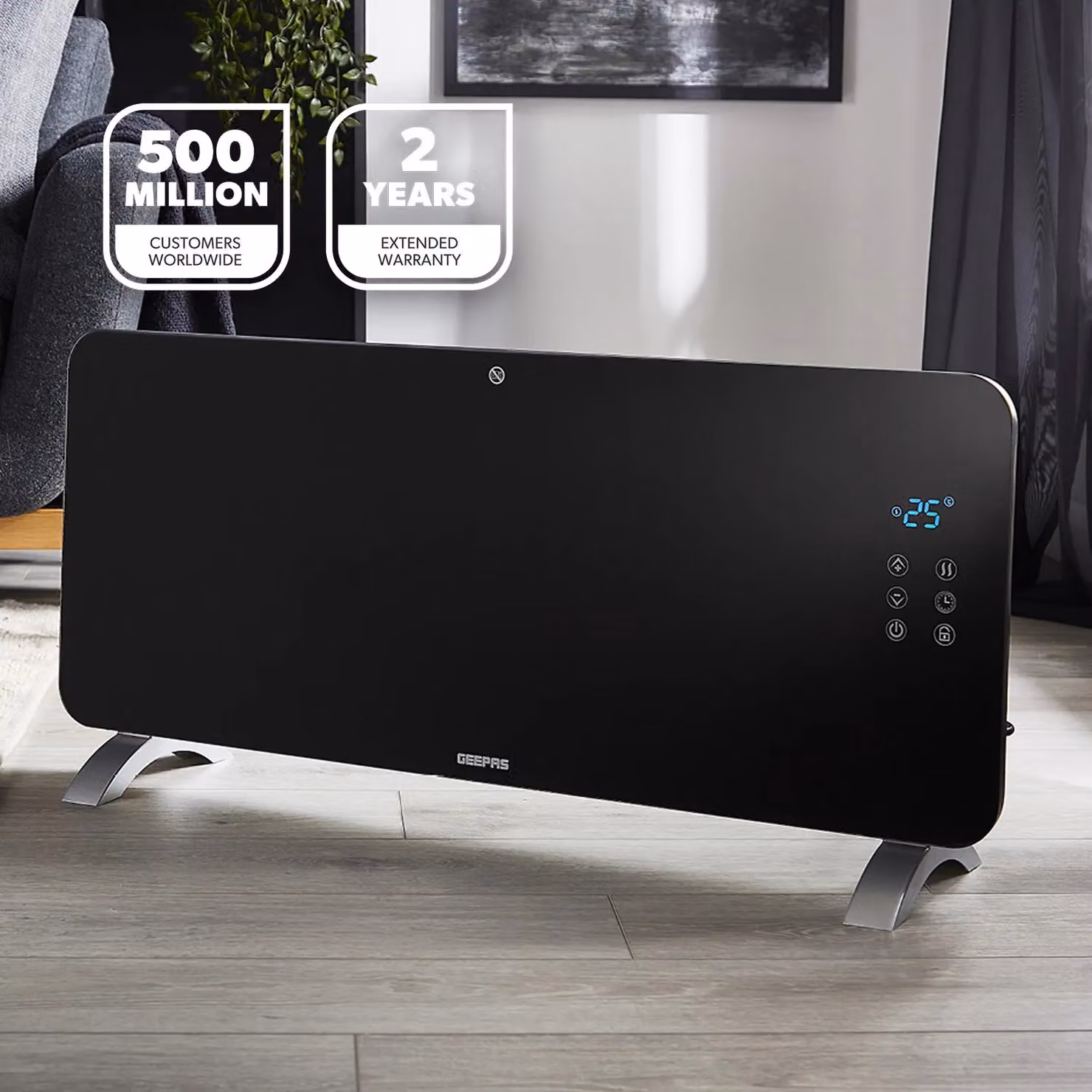 Geepas 2000W Smart Glass Panel Heater with WiFi and App Control in Black – 2