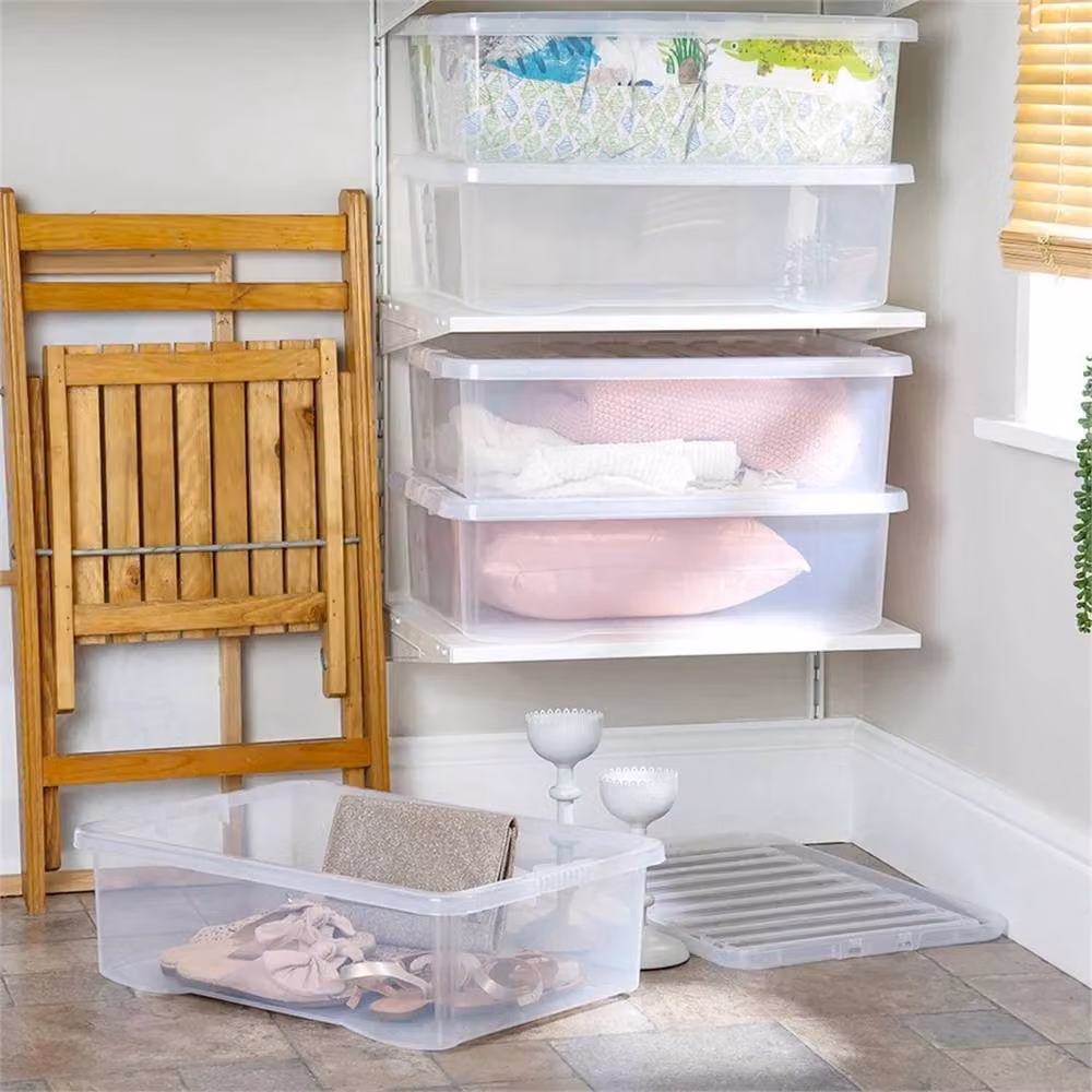 VOGREX Set of 5 Transparent Plastic Underbed Storage Boxes with Lids, 32L Each – 2