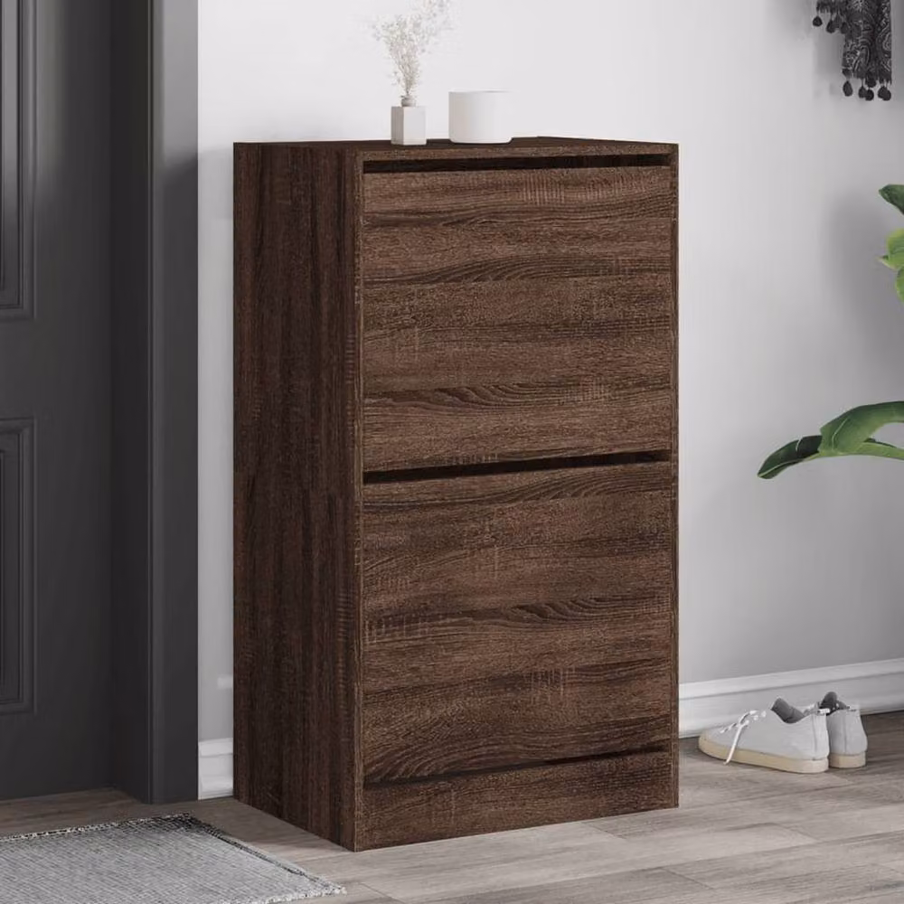 Berkfield Home Modern Brown Oak Shoe Cabinet with Tilting Compartments W/D/H: 60 x 42 x 108 cm – 2
