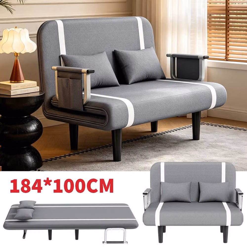 EONLION Grey Fabric Double Sofa Bed with Click-Clack Sleeping Function and Removable Covers – 5