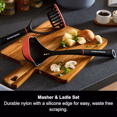Morphy Richards Masher and Ladle Utensil Set in Black, Heat Resistant Nylon and Silicone Kitchen Tools – 2